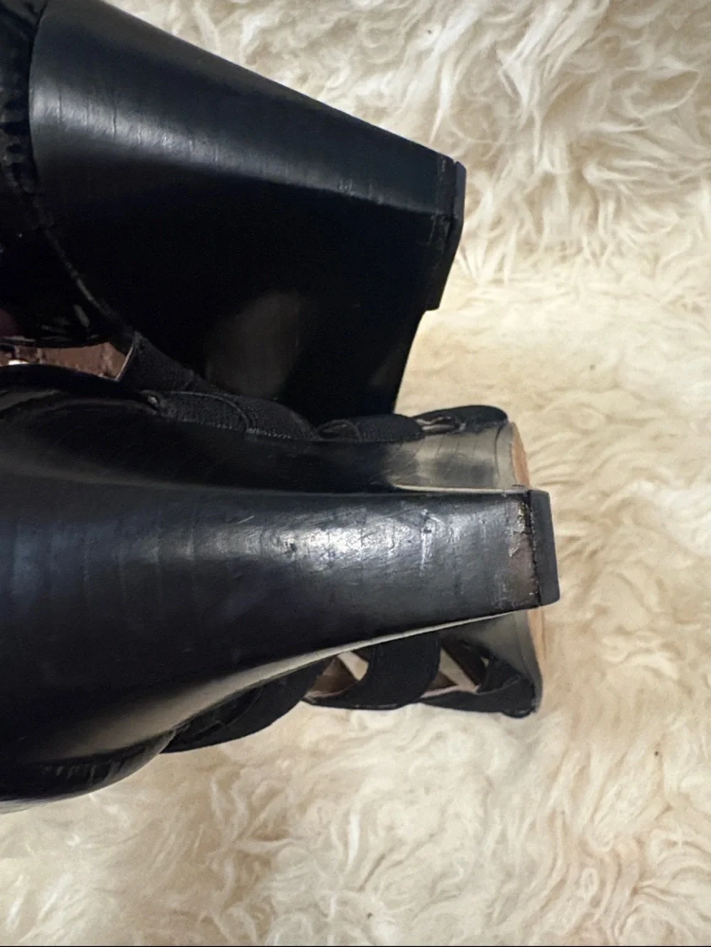 Donald J Pliner Black 3” patent leather zippered heel snakeskin accent 8